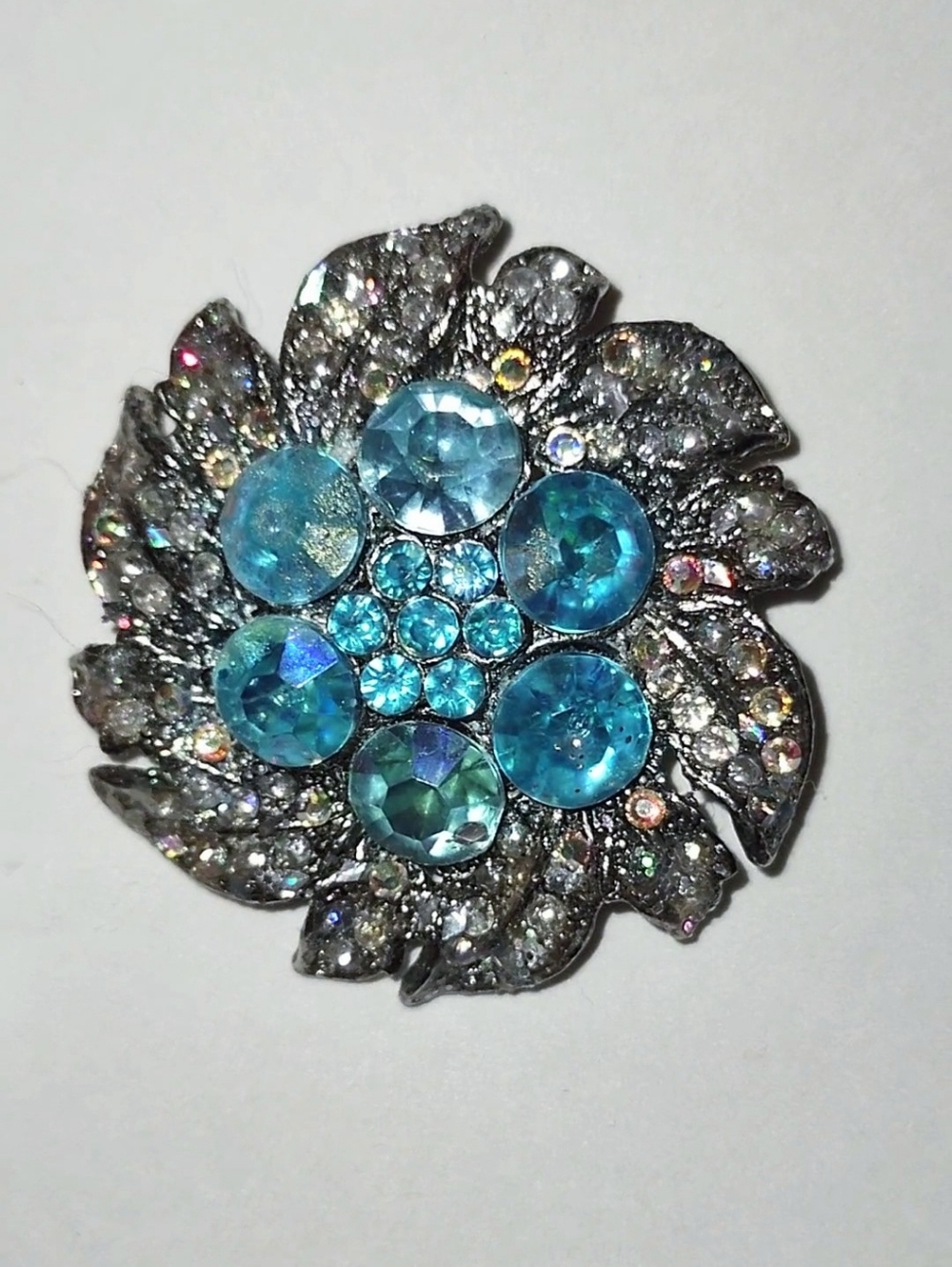 Blue Crystal Encrusted Vintage Brooch